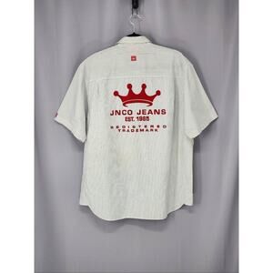 JNCO Shirt Mens Large White Stripe Short Sleeve Button Front Y2K 90s Streetwear